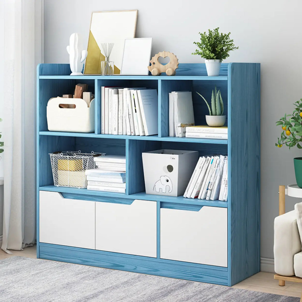 Simple Solid Wood Modern Rectangular Wide Bookcase Image - 15