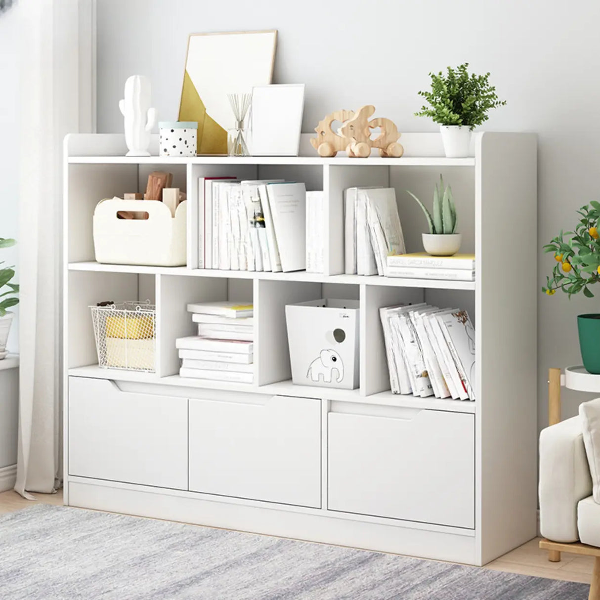 Simple Solid Wood Modern Rectangular Wide Bookcase Image - 18