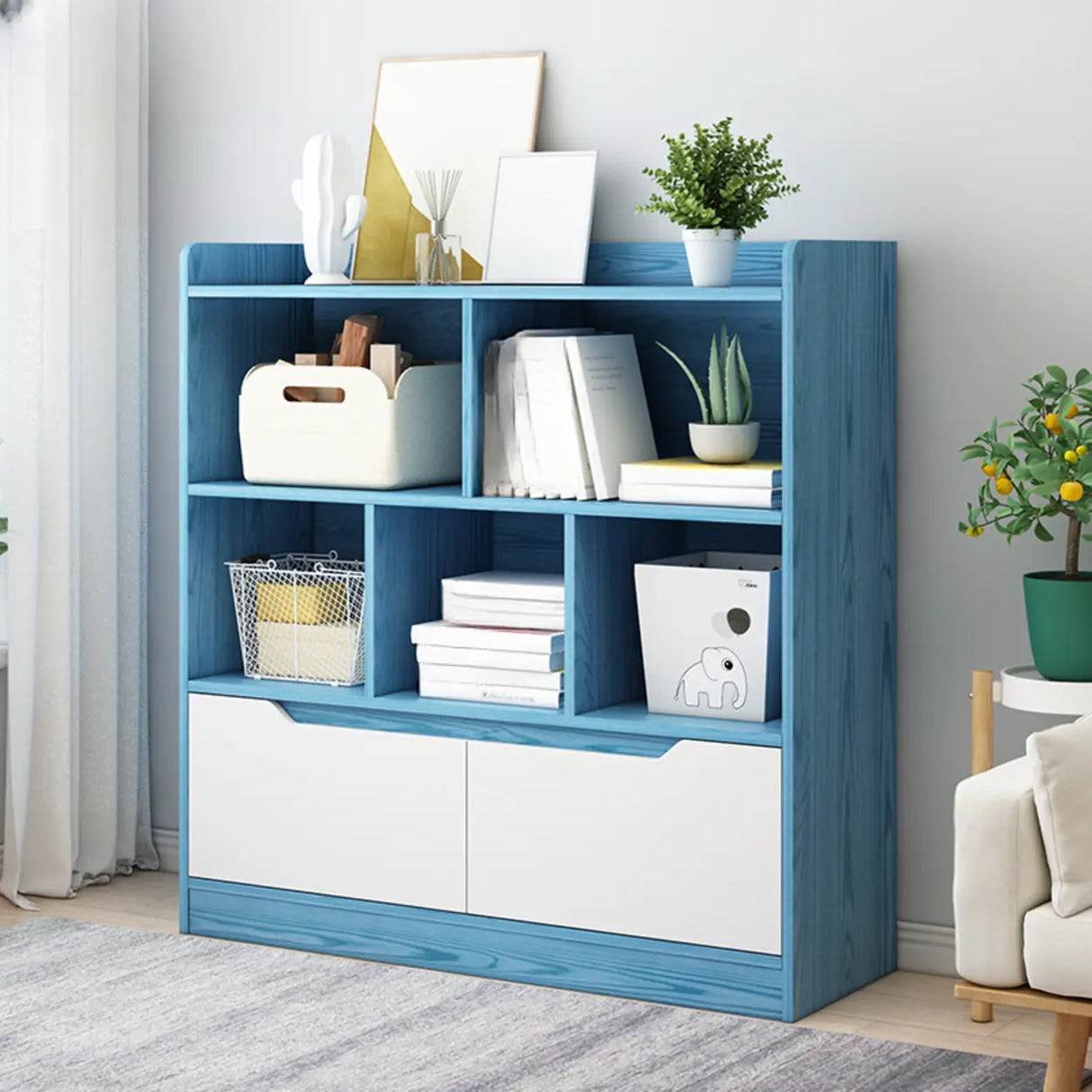 Simple Solid Wood Modern Rectangular Wide Bookcase Image - 19