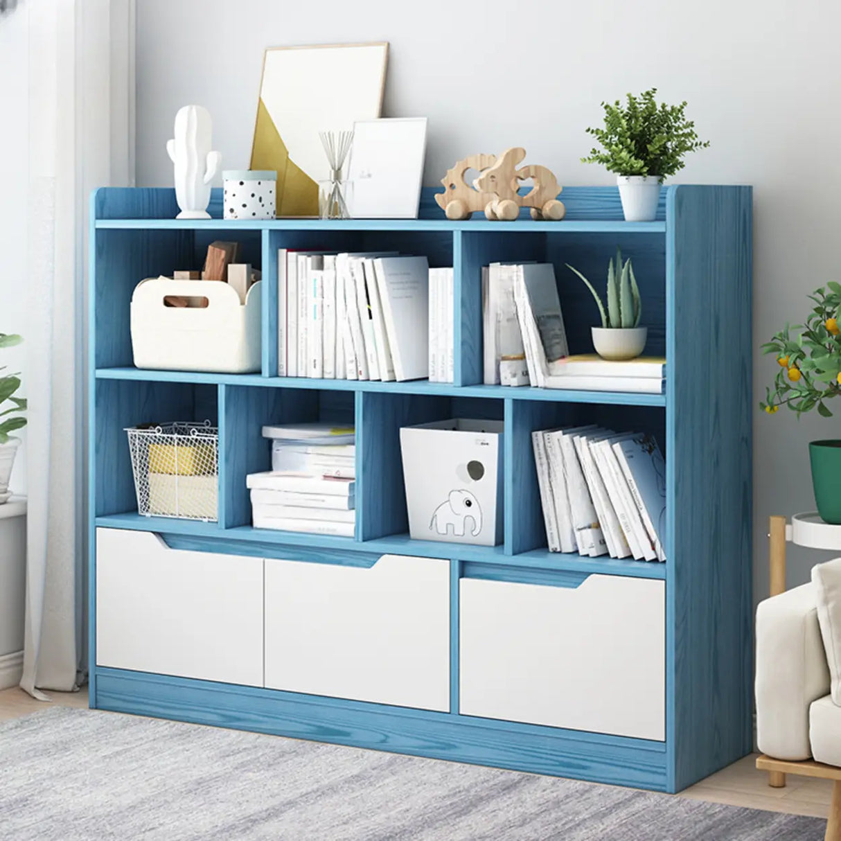 Simple Solid Wood Modern Rectangular Wide Bookcase Image - 21