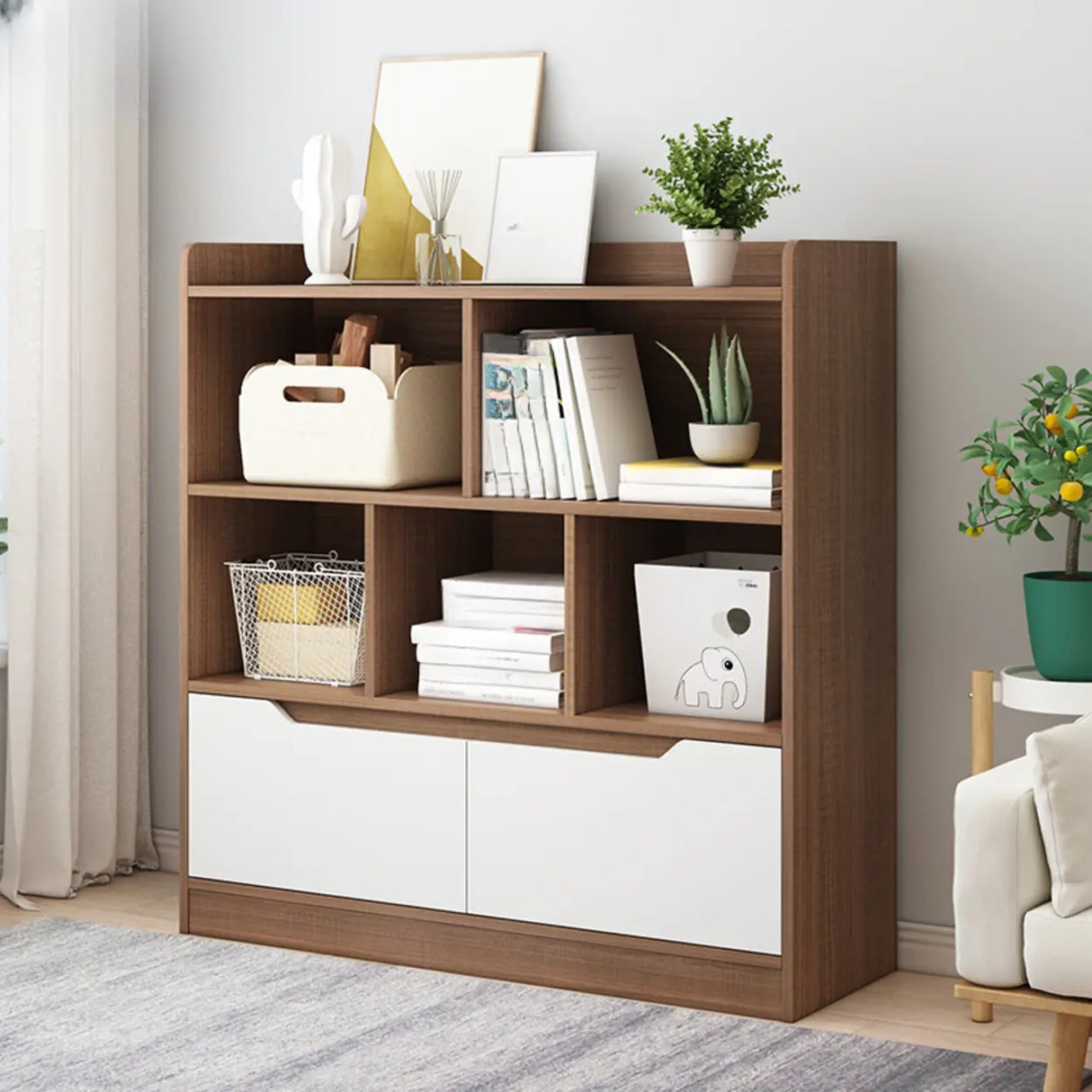 Simple Solid Wood Modern Rectangular Wide Bookcase Image - 22