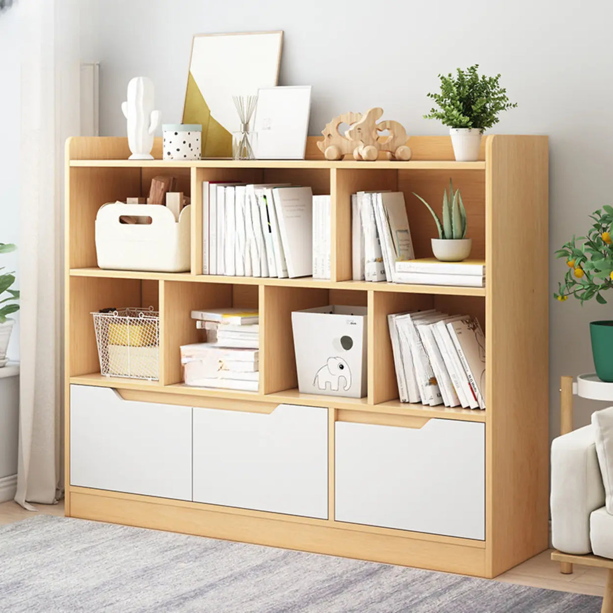 Simple Solid Wood Modern Rectangular Wide Bookcase Image - 24