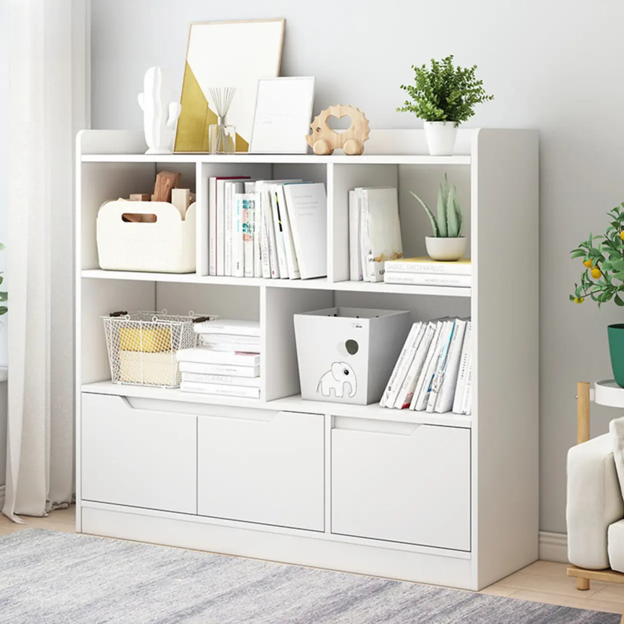 Simple Solid Wood Modern Rectangular Wide Bookcase Image - 3