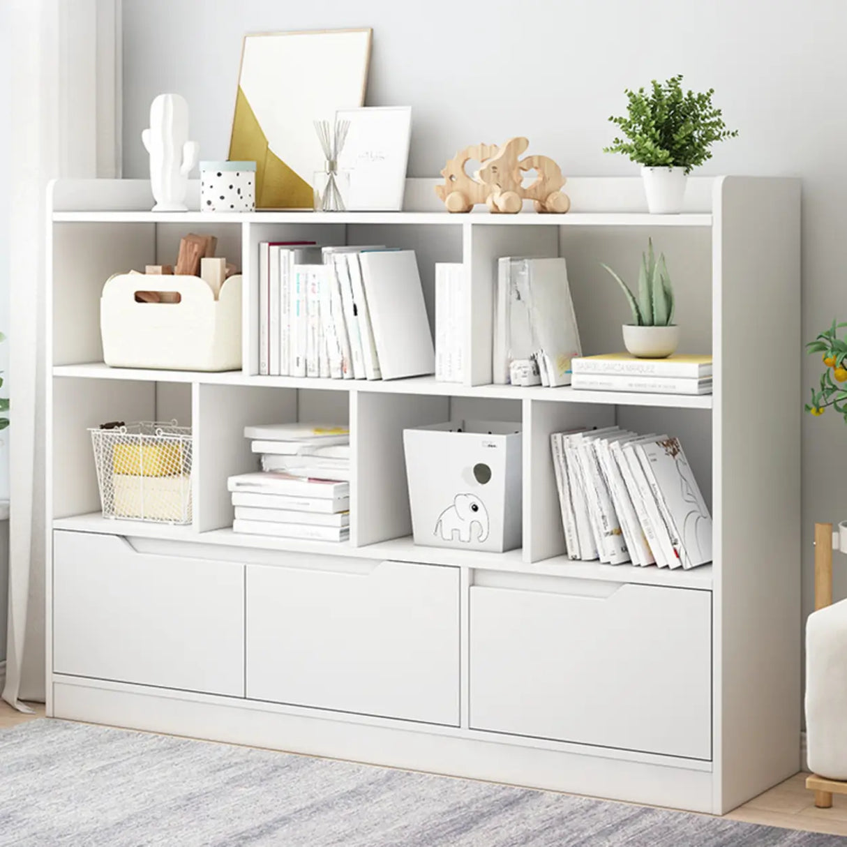 Simple Solid Wood Modern Rectangular Wide Bookcase Image - 4