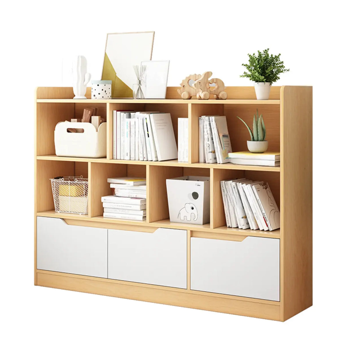 Simple Solid Wood Modern Rectangular Wide Bookcase Image - 5