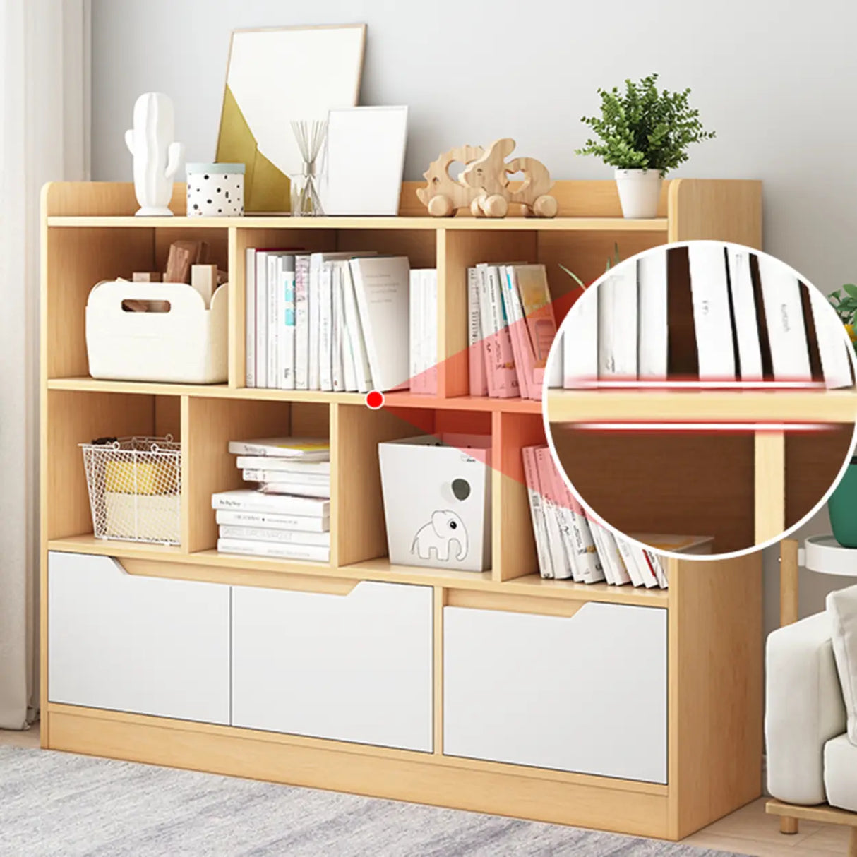 Simple Solid Wood Modern Rectangular Wide Bookcase Image - 9