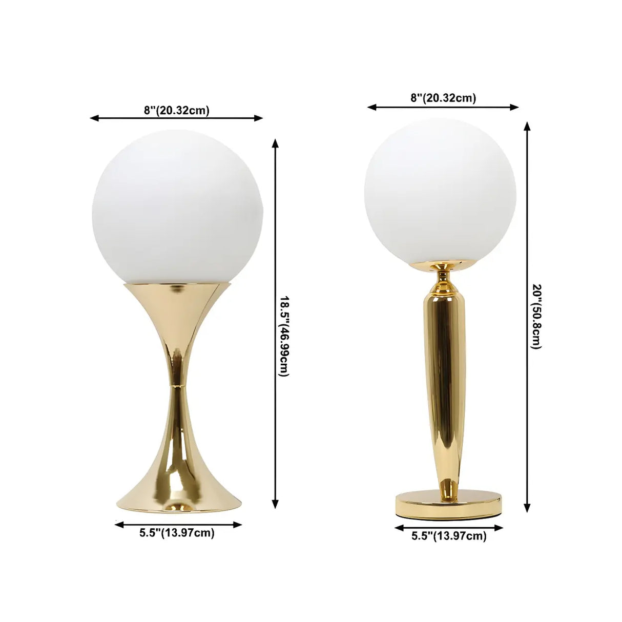 Simple Spherical Glass Nightstand Gold Base Table Lamp 