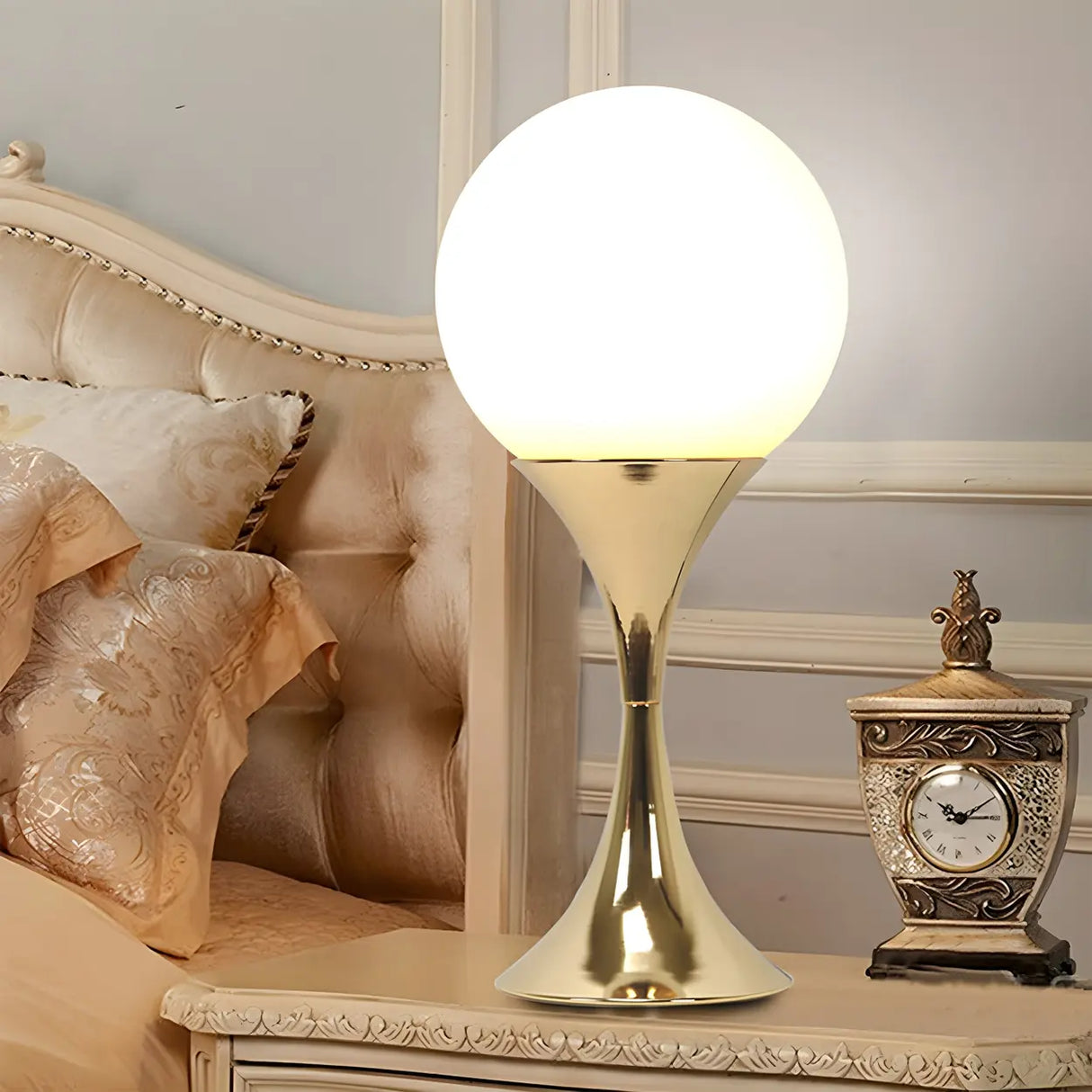 Simple Spherical Glass Nightstand Gold Base Table Lamp Image - 5