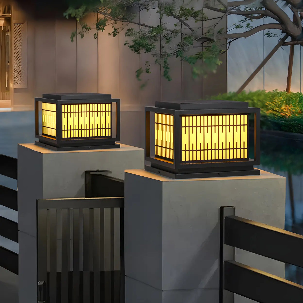 Simple Square Aluminum Black Outdoor Post Lamp Image - 3