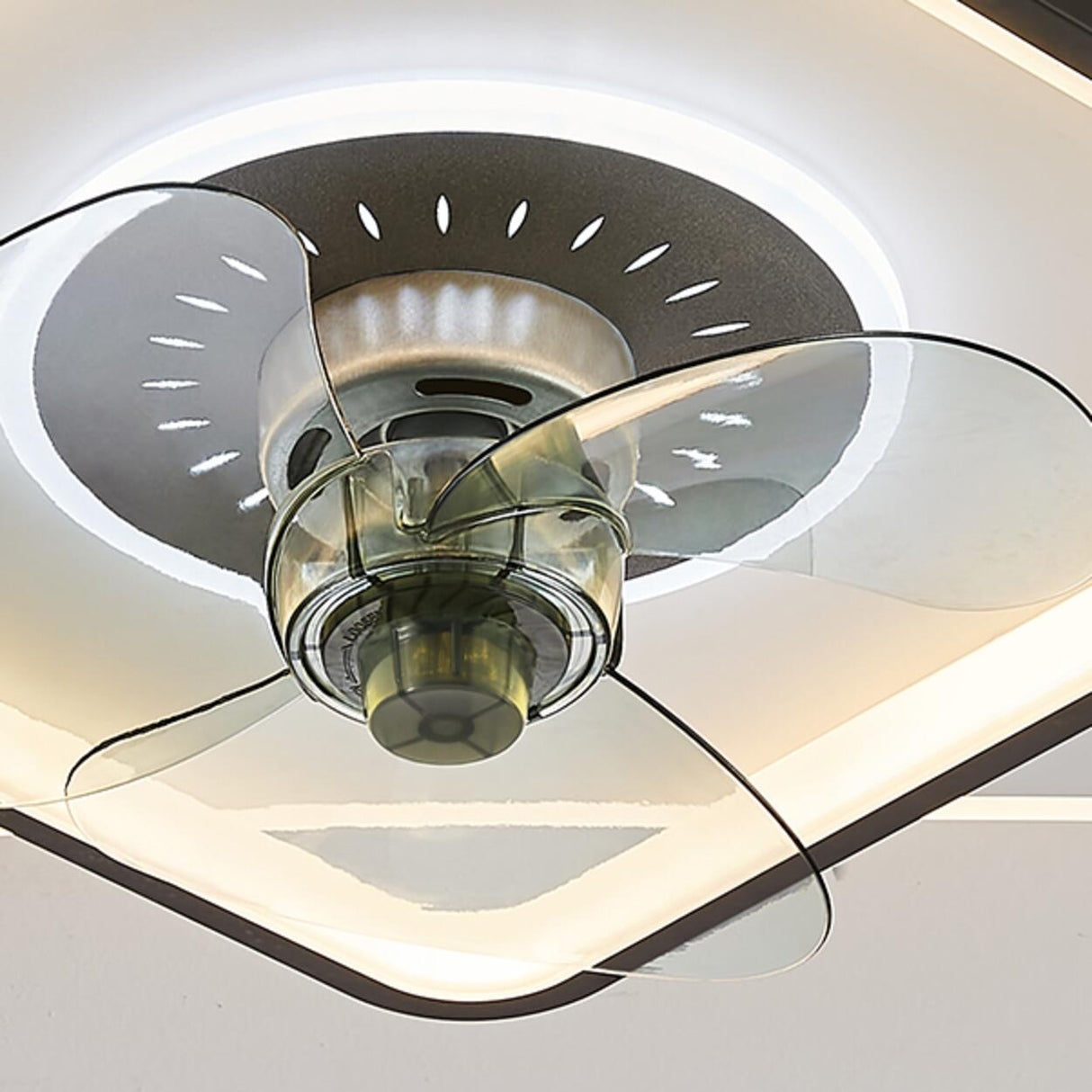 Simple Square Clear Blade Geometric Ceiling Fan Light Image - 13