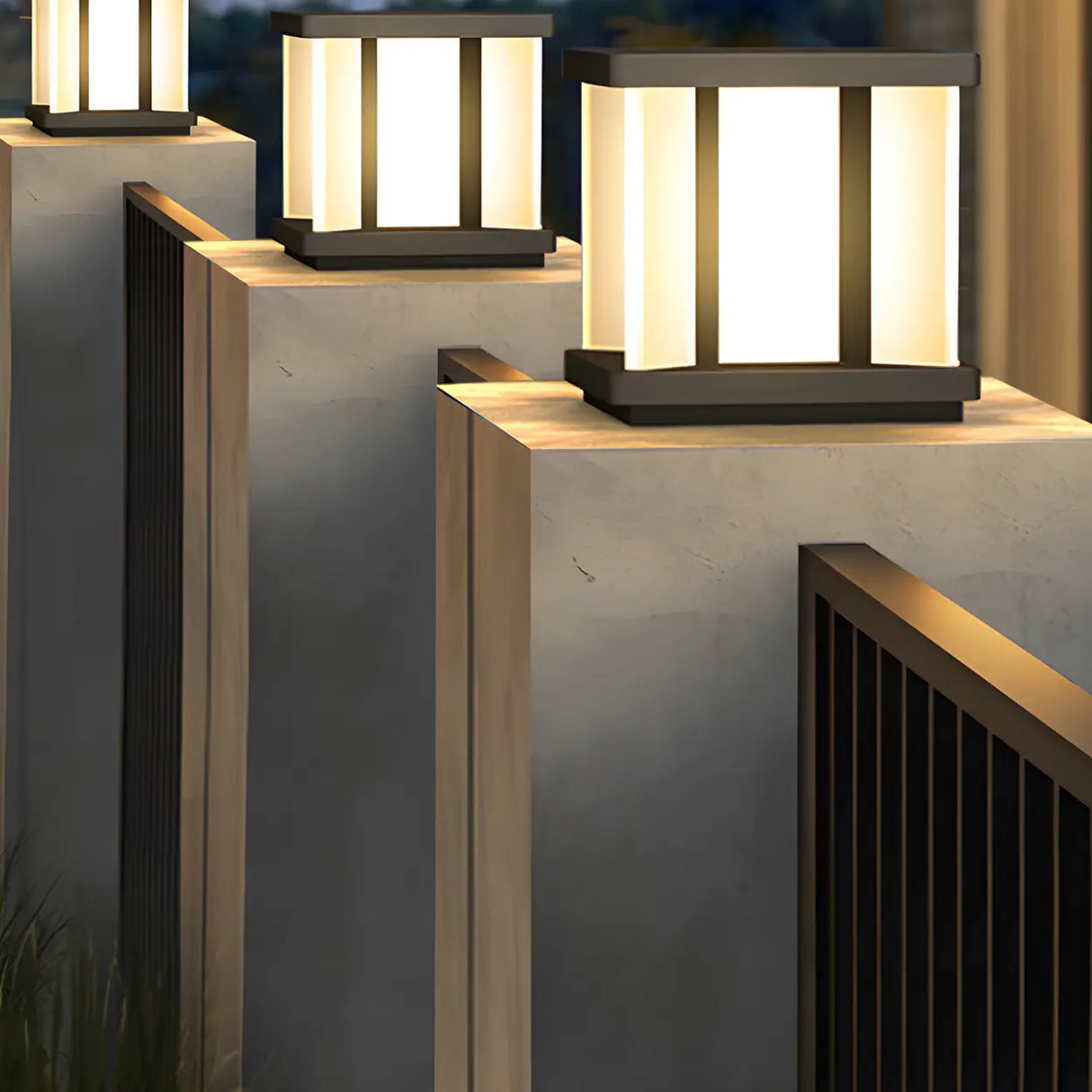 Simple Square Geometric Metal Outdoor Post Lamp White Image - 6