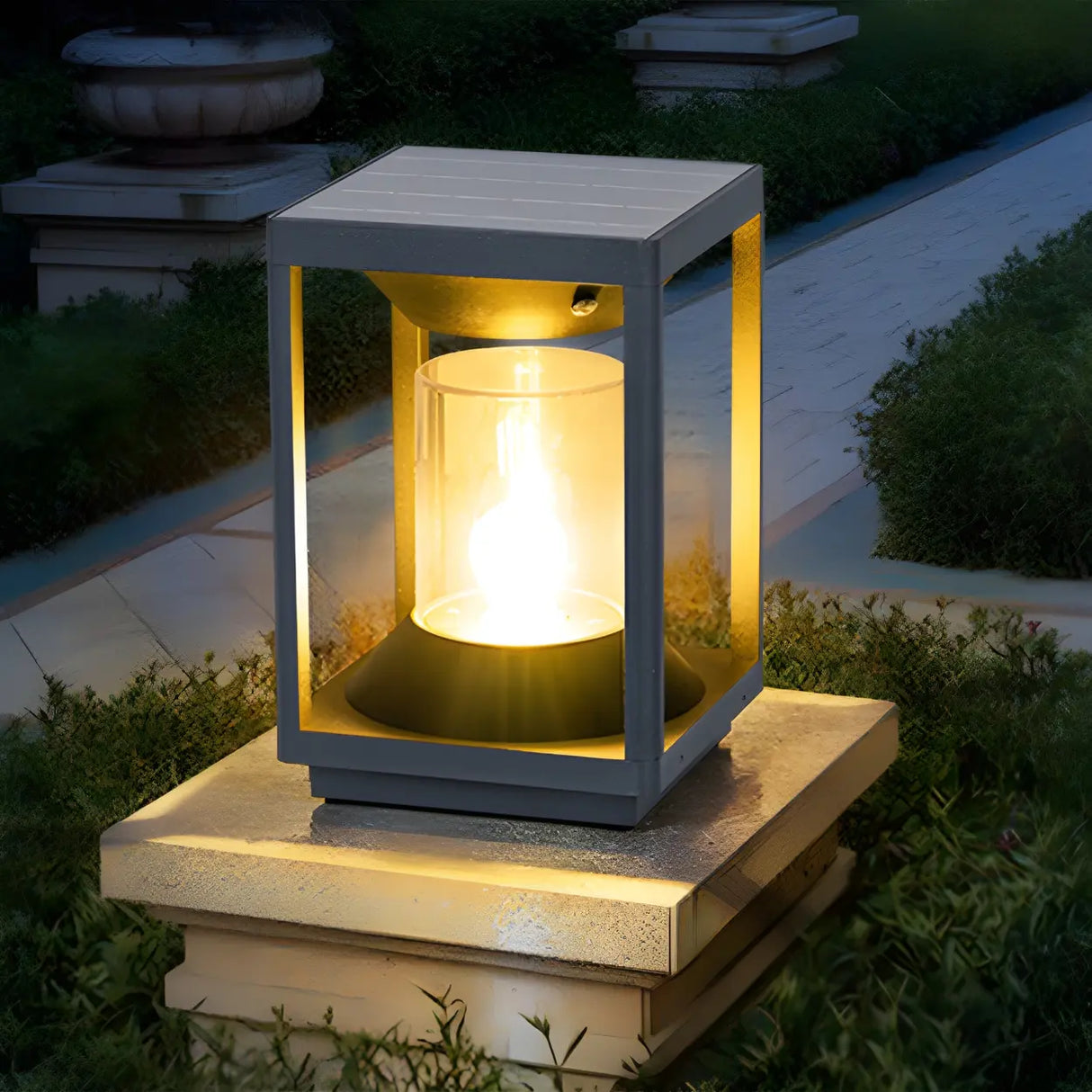 Simple Square Geometric Outdoor Pathway Table Lamp Image - 1