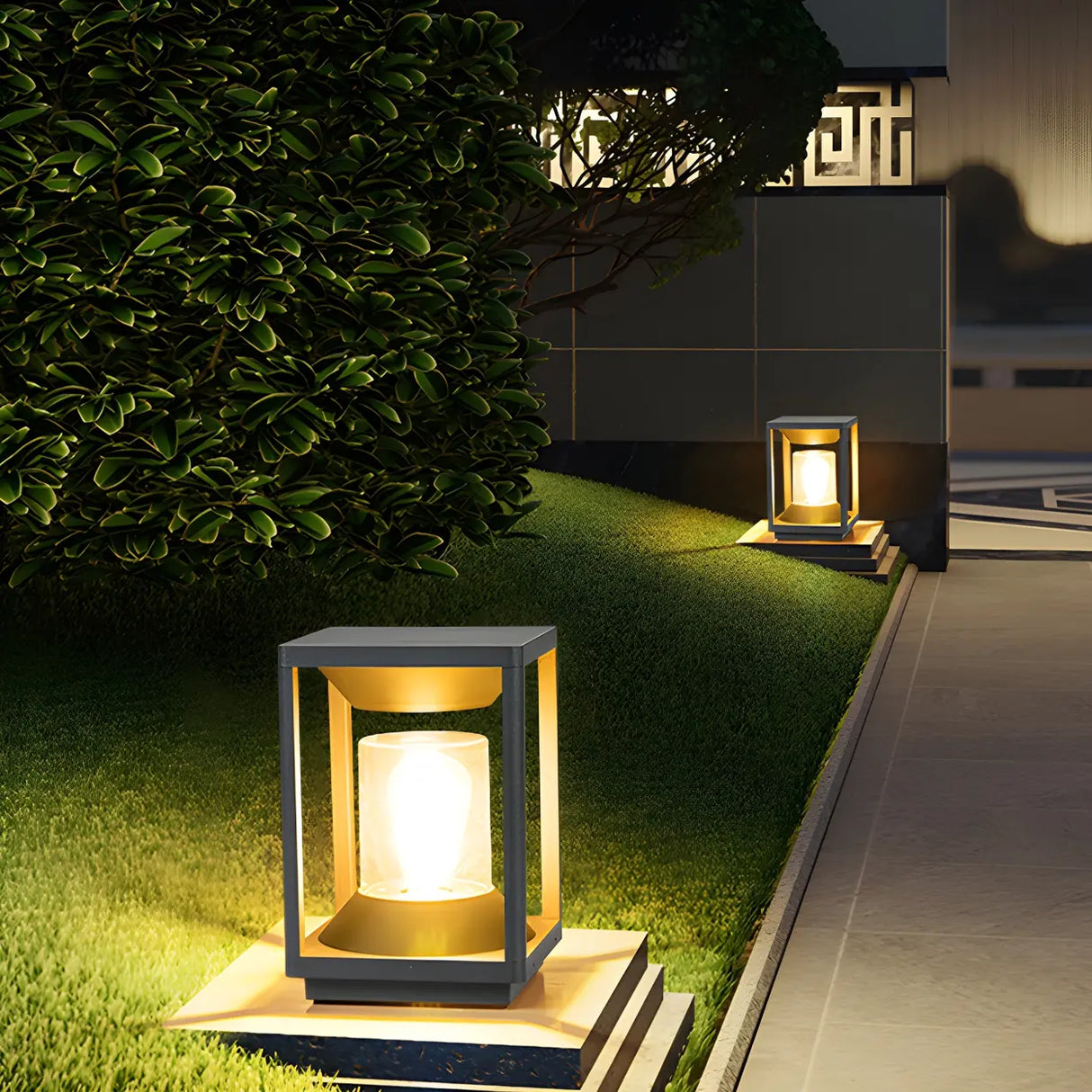 Simple Square Geometric Outdoor Pathway Table Lamp Image - 4