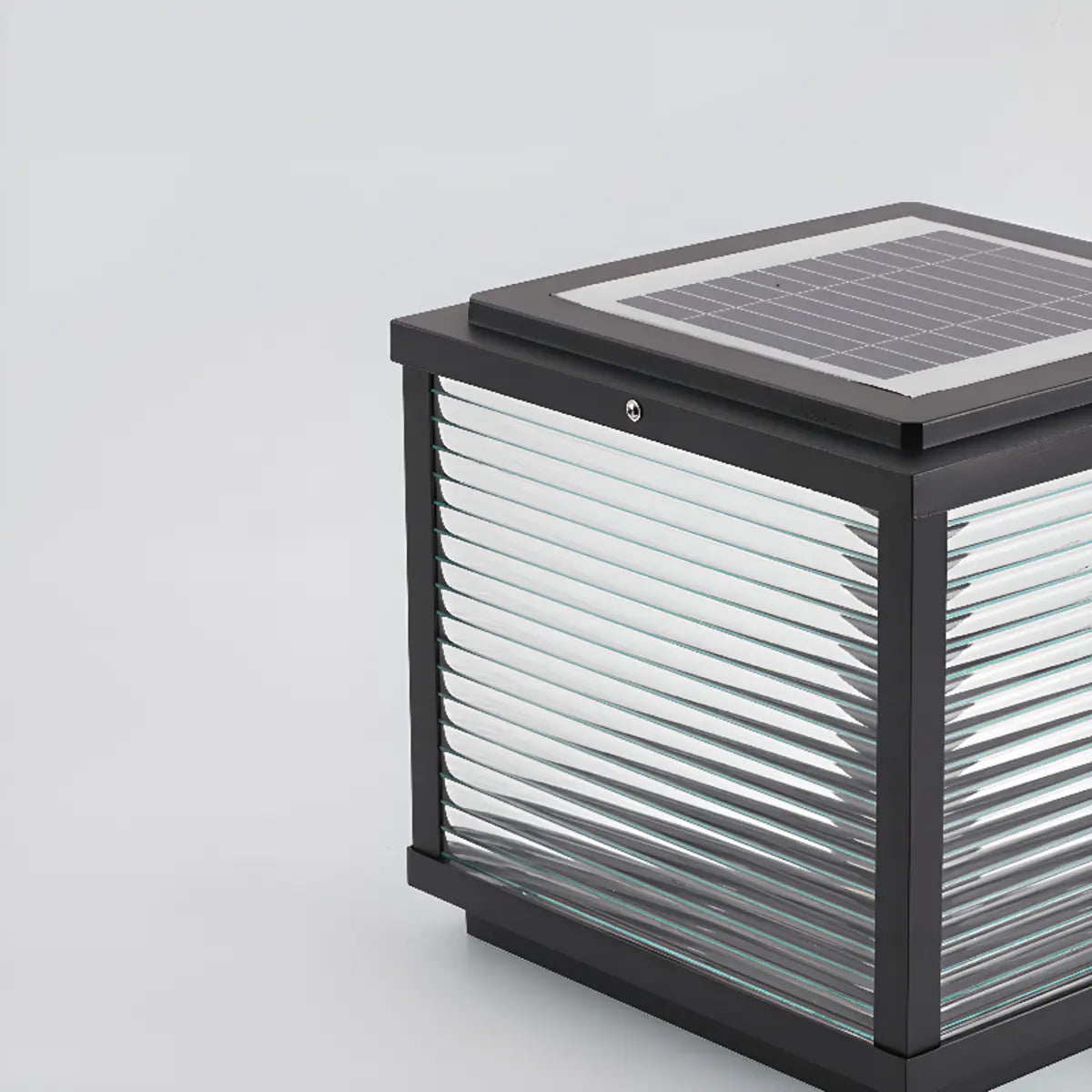 Simple Square Glass Black Metal Solar Outdoor Lamp Image - 10