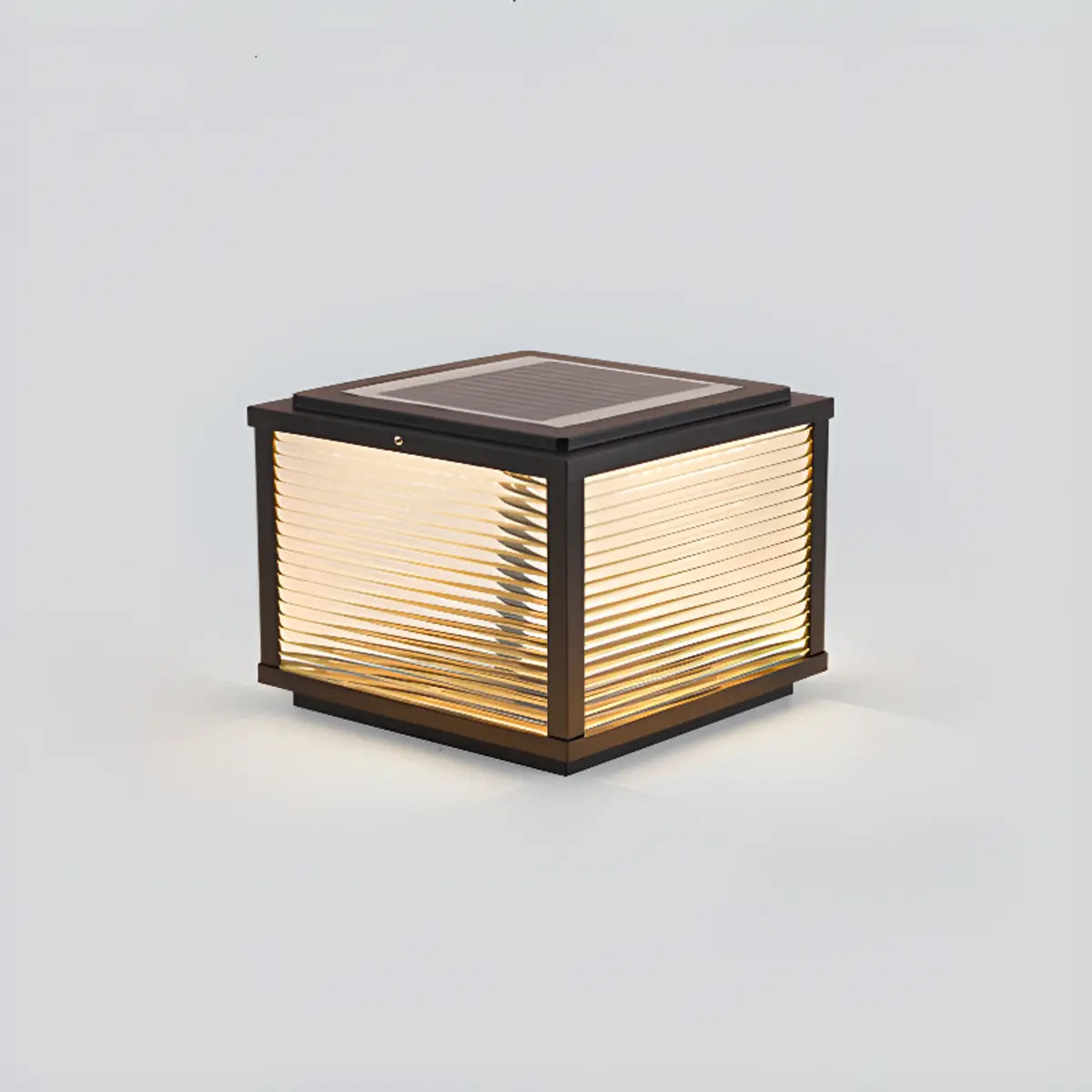 Simple Square Glass Black Metal Solar Outdoor Lamp Image - 11