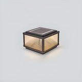 Simple Square Glass Black Metal Solar Outdoor Lamp Image - 2