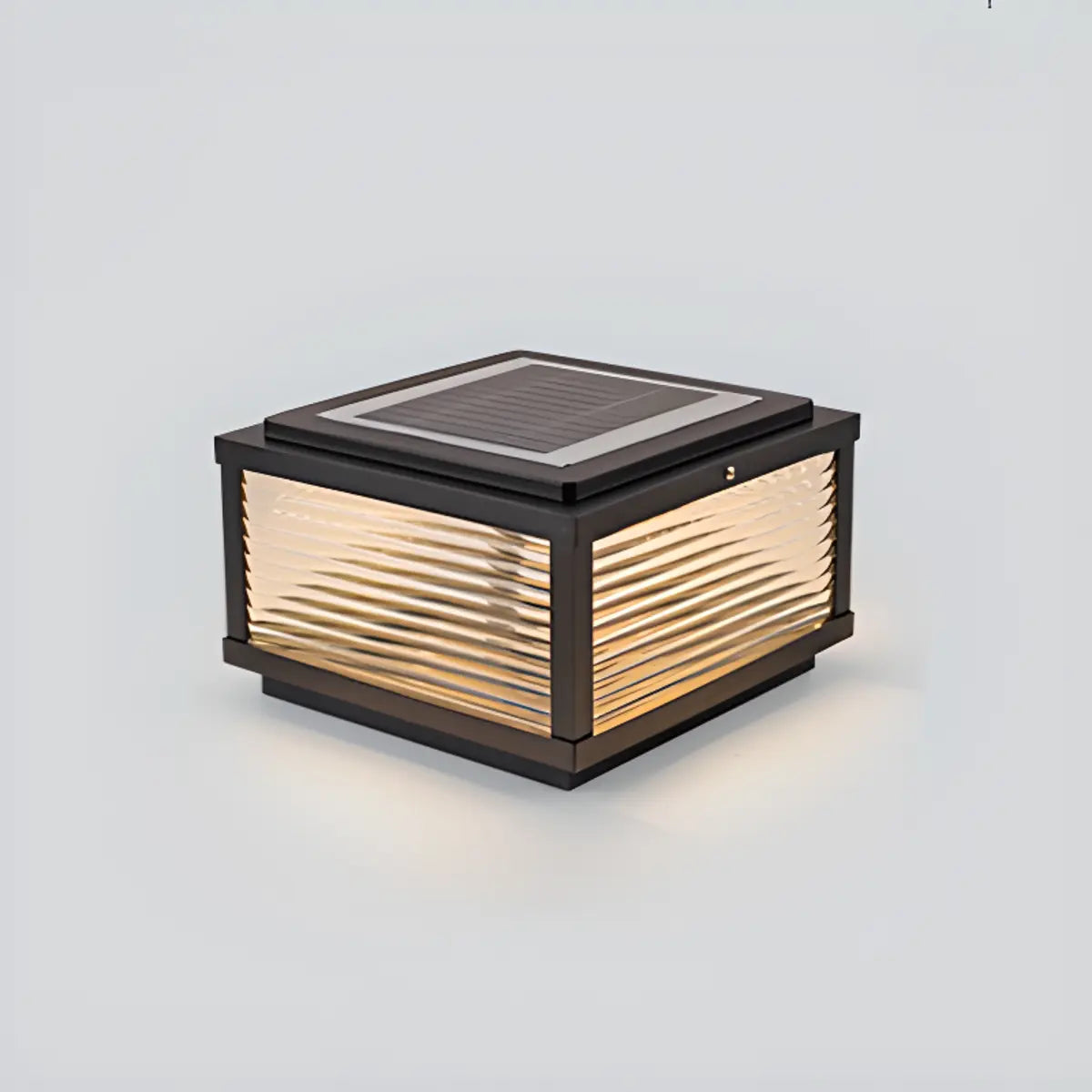 Simple Square Glass Black Metal Solar Outdoor Lamp Image - 3