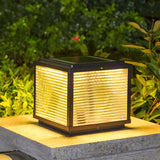 Simple Square Glass Black Metal Solar Outdoor Lamp Image - 4