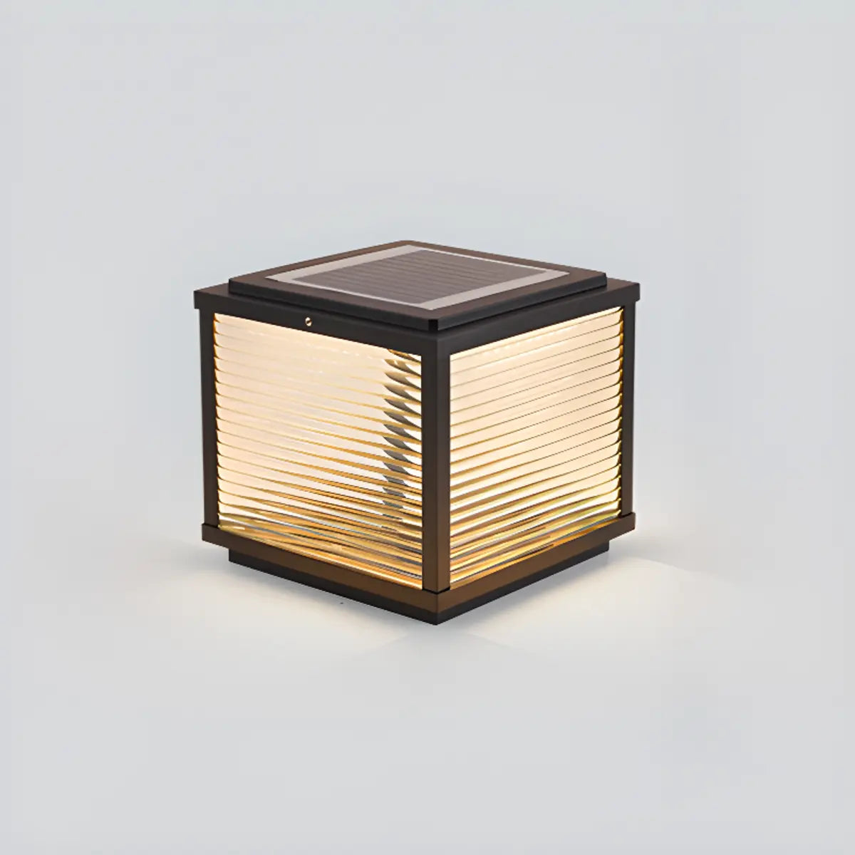 Simple Square Glass Black Metal Solar Outdoor Lamp Image - 9