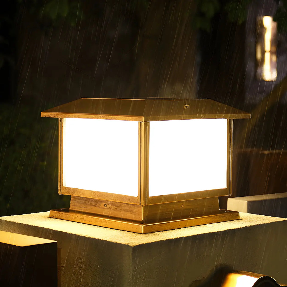 Simple Square Metal Bronze Finish Outdoor Table Lamp Image - 14