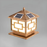 Simple Square Metal Bronze Finish Outdoor Table Lamp Image - 3