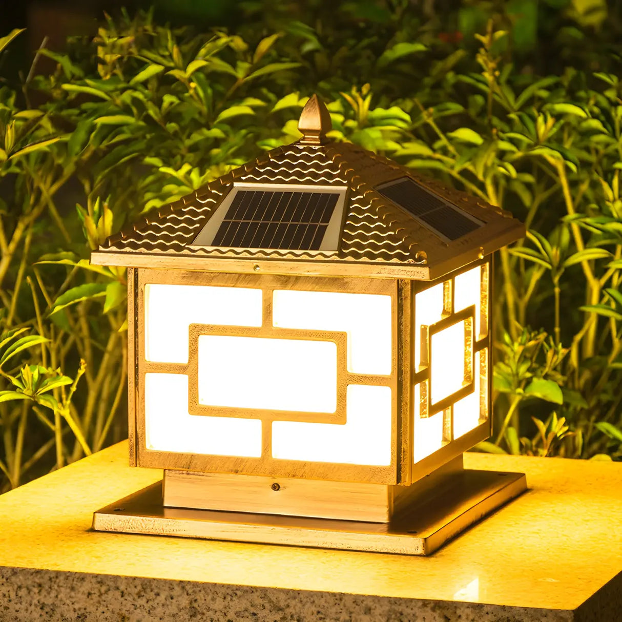 Simple Square Metal Bronze Finish Outdoor Table Lamp Image - 4