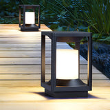 Simple Square Metal Frame Outdoor Table Lamp Black Image - 10