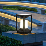 Simple Square Metal Frame Outdoor Table Lamp Black Image - 5