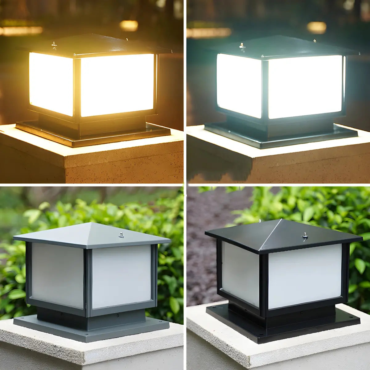 Simple Square Metal Outdoor Garden Pillar Light Black Image - 6