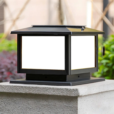 Simple Square Metal Outdoor Pillar Table Lamp Black Image - 1