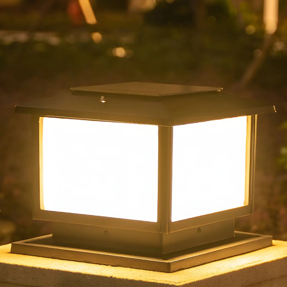 Simple Square Metal Outdoor Pillar Table Lamp Black Image - 10