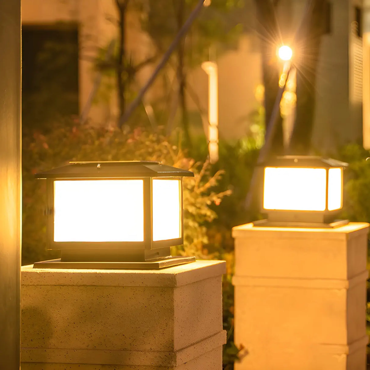 Simple Square Metal Outdoor Pillar Table Lamp Black Image - 11