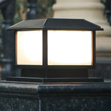 Simple Square Metal Outdoor Post Lantern Lamp Black Image - 1