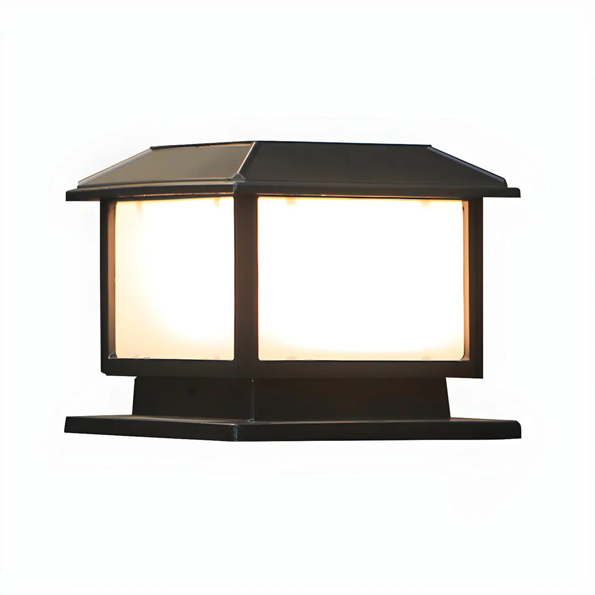 Simple Square Metal Outdoor Post Lantern Lamp Black Image - 7