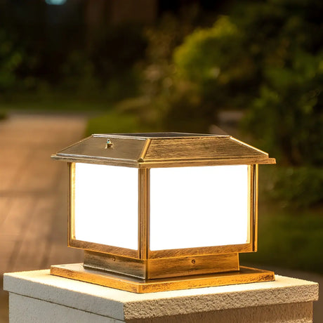 Simple Square Metal Outdoor Solar Post Light Bronze Image - 2