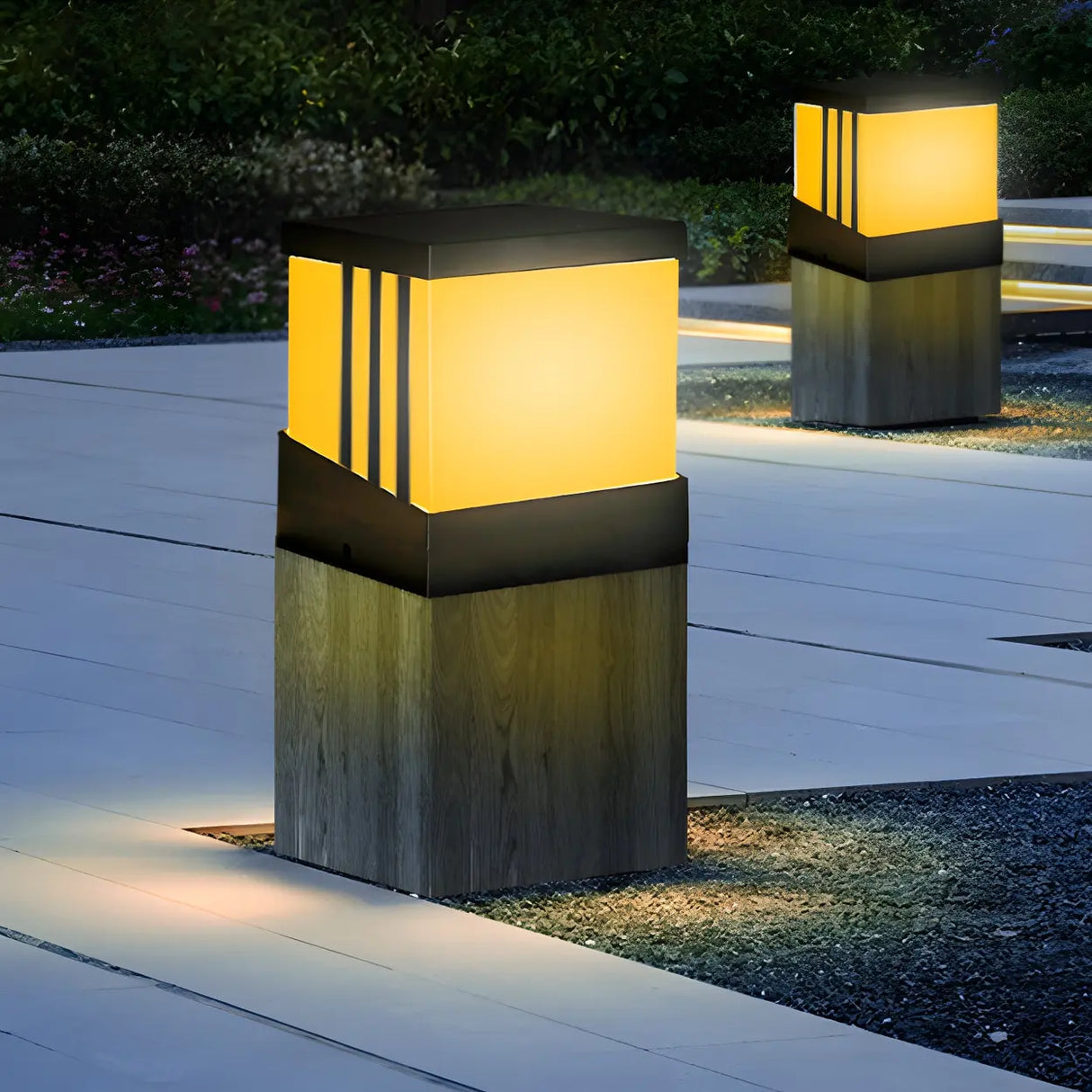 Simple Square Outdoor LED Pathway Table Lamp Warm Light Image - 1