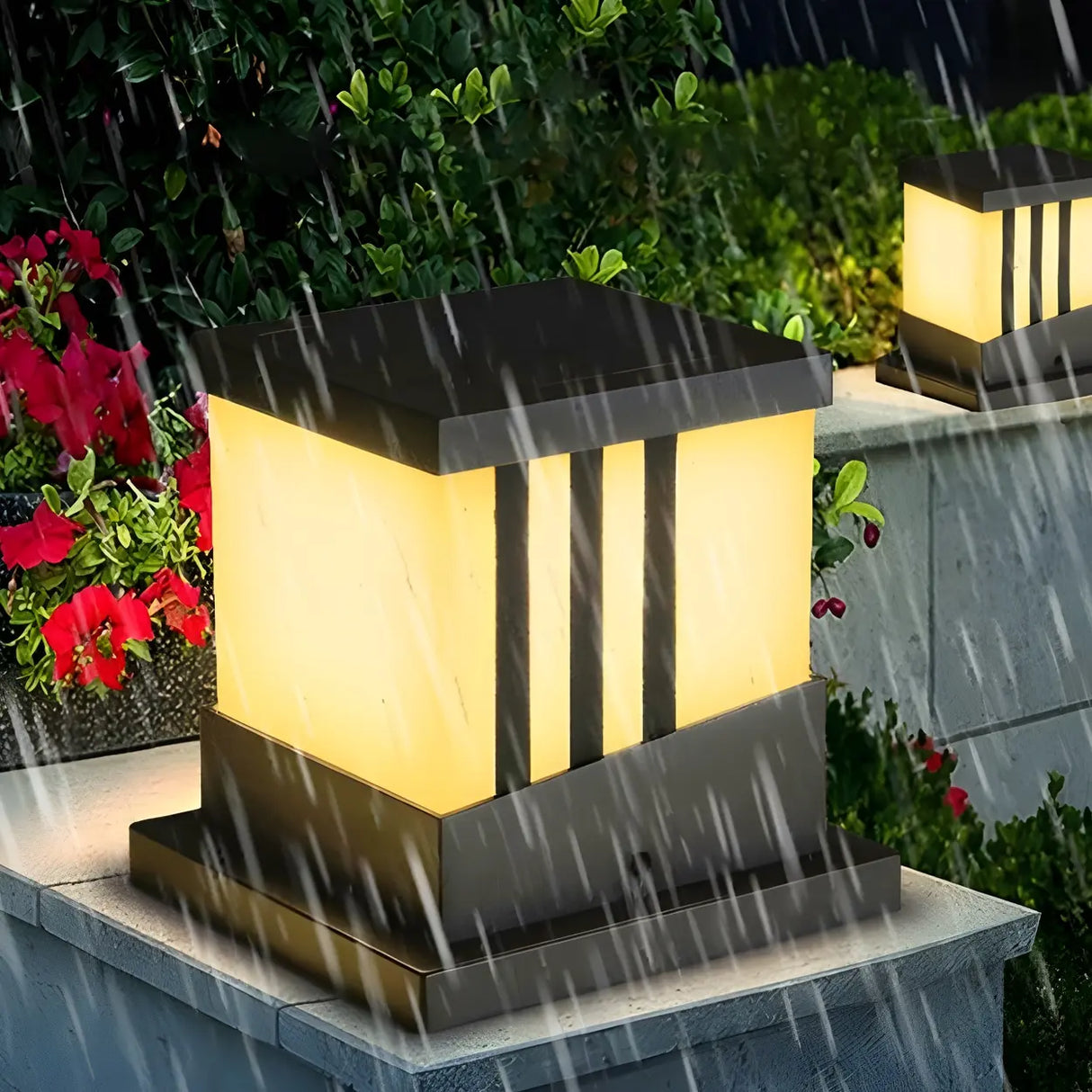 Simple Square Outdoor LED Pathway Table Lamp Warm Light Image - 4