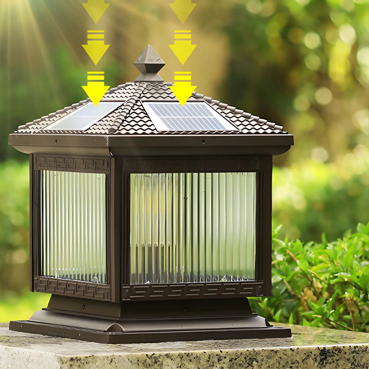 Simple Square Pavilion Metal Outdoor Post Table Lamp Image - 13