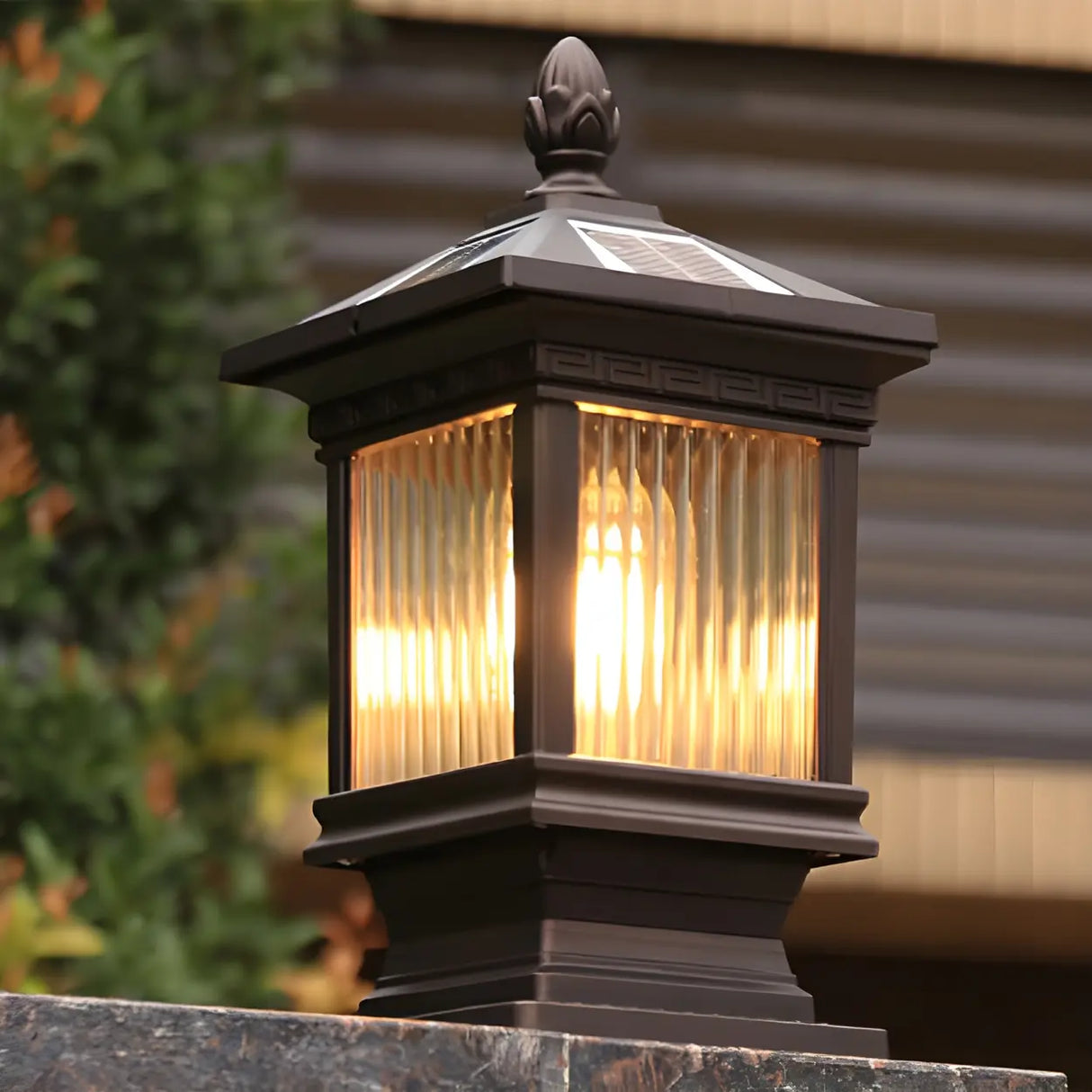 Simple Square Pavilion Metal Outdoor Post Table Lamp Image - 14