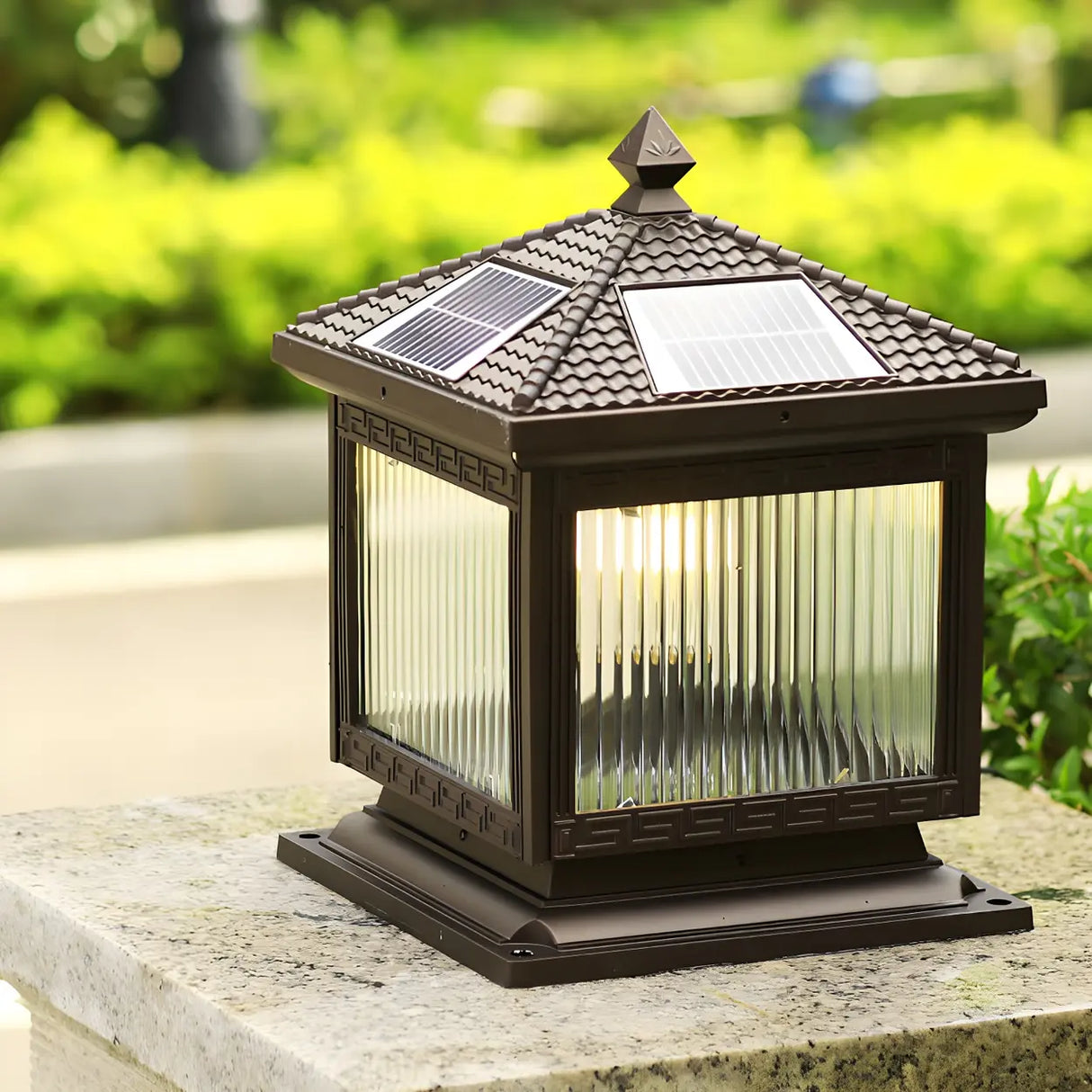 Simple Square Pavilion Metal Outdoor Post Table Lamp Image - 3