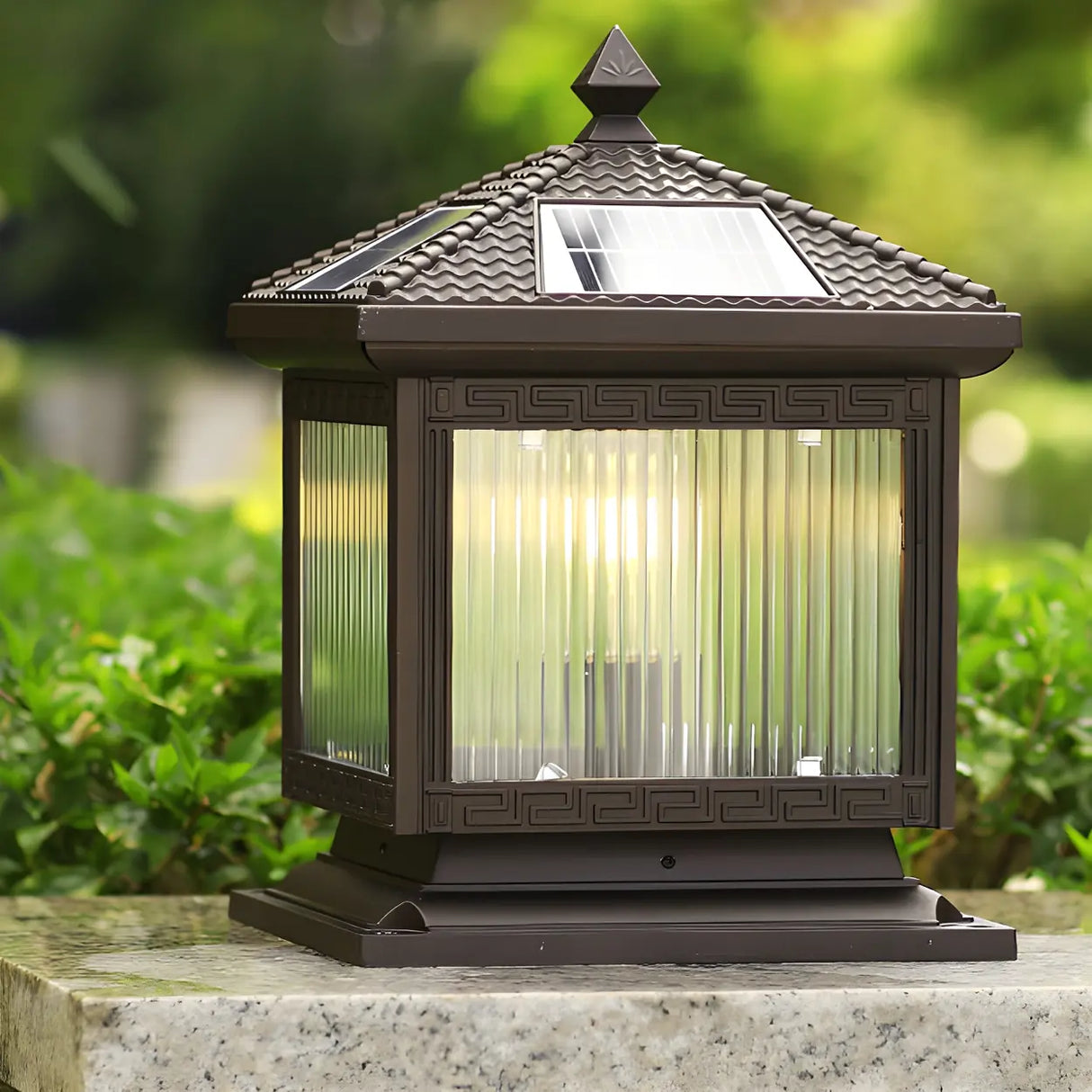 Simple Square Pavilion Metal Outdoor Post Table Lamp Image - 5