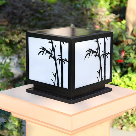 Simple Square Solar Garden Bamboo Decor Outdoor Lamp Image - 1