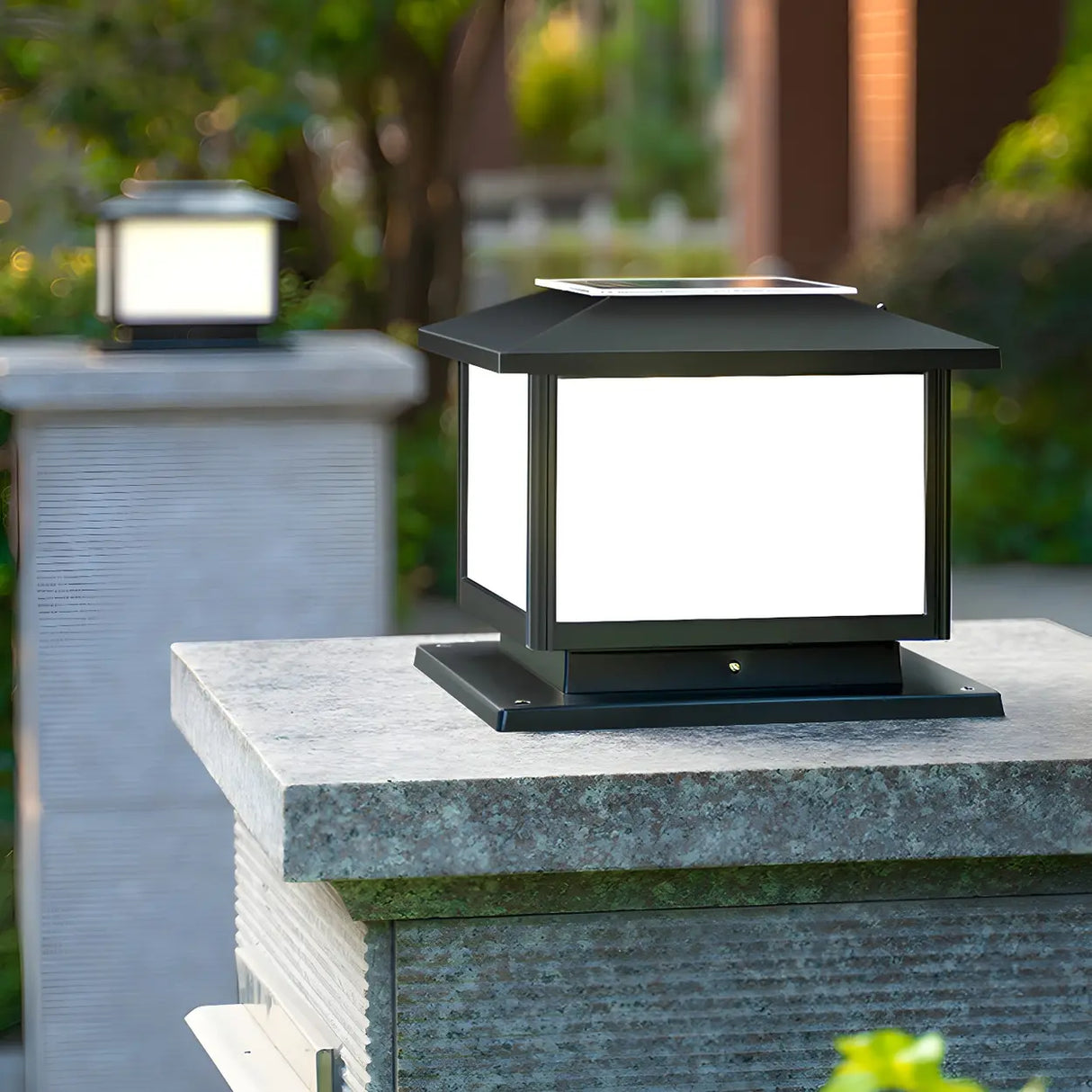 Simple Square Solar Garden Bamboo Decor Outdoor Lamp Image - 15