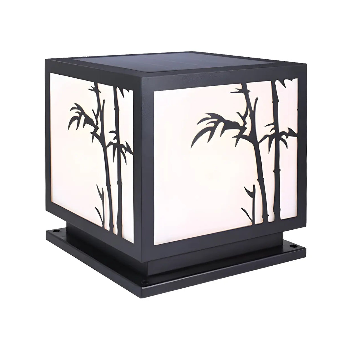 Simple Square Solar Garden Bamboo Decor Outdoor Lamp Image - 2