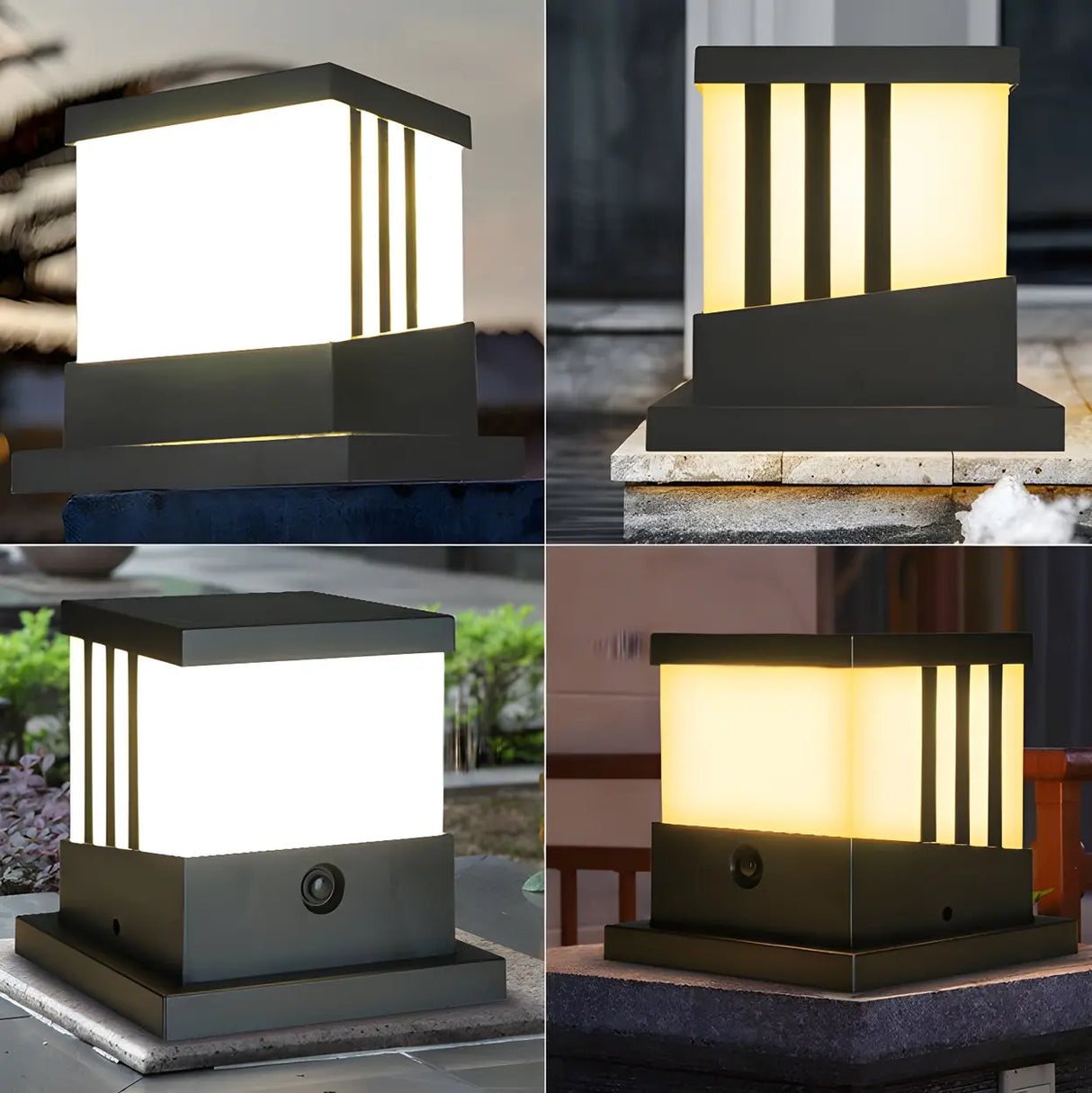 Simple Square Strip Decorative Metal Outdoor Post Lamp Image - 13