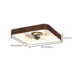 Simple Square Walnut Double LED Ceiling Fan with Light #size