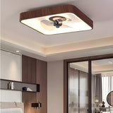 Simple Square Walnut Double LED Ceiling Fan with Light Image - 2