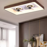 Simple Square Walnut Double LED Ceiling Fan with Light Image - 3