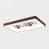 Simple Square Walnut Double LED Ceiling Fan with Light Image - 6