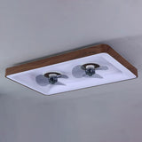 Simple Square Walnut Double LED Ceiling Fan with Light Image - 8